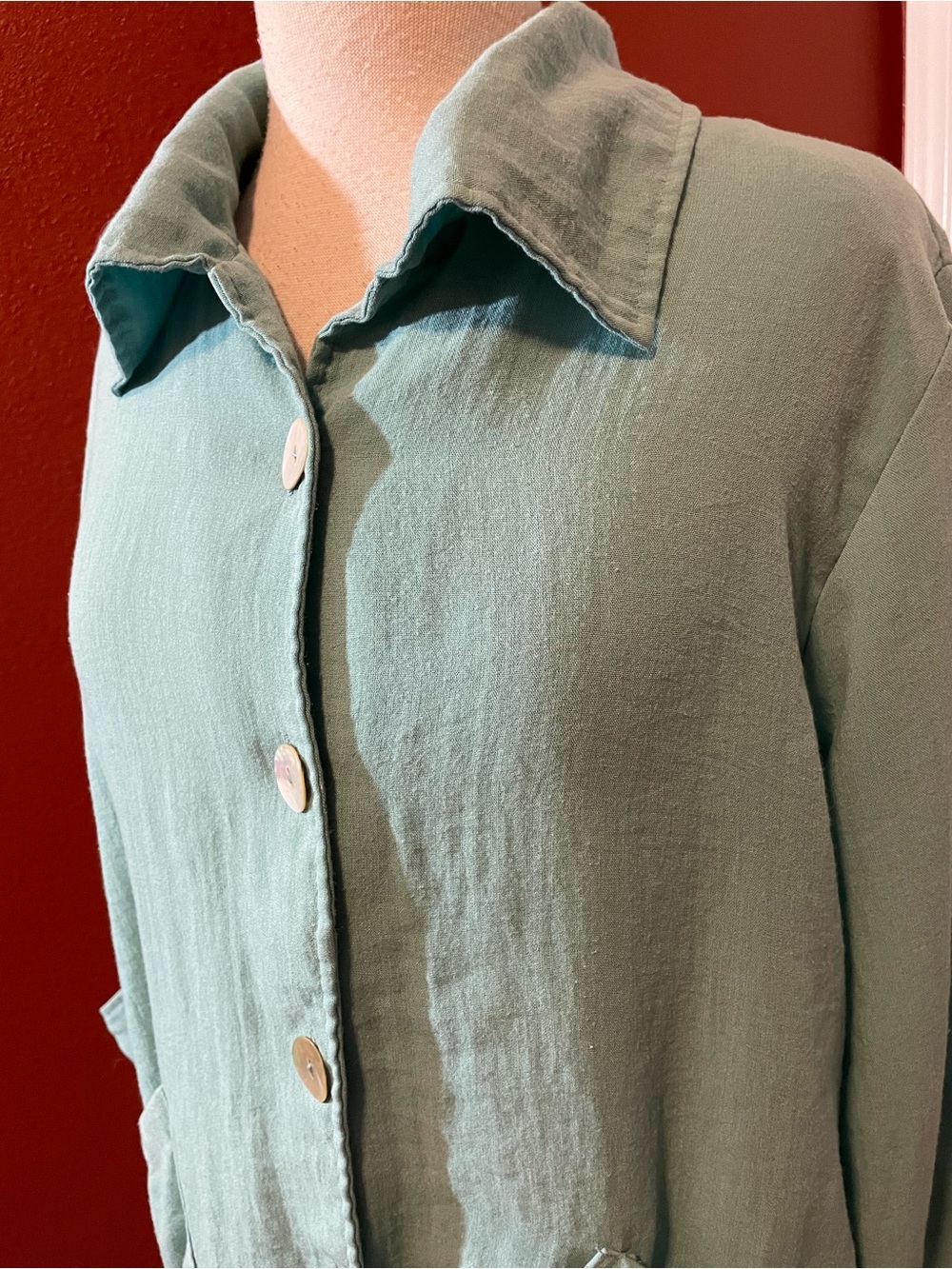 Fridaze Women’s 100% Linen Seafoam Lagenlook Button Down Blouse Coastal Top - Picture 3 of 5